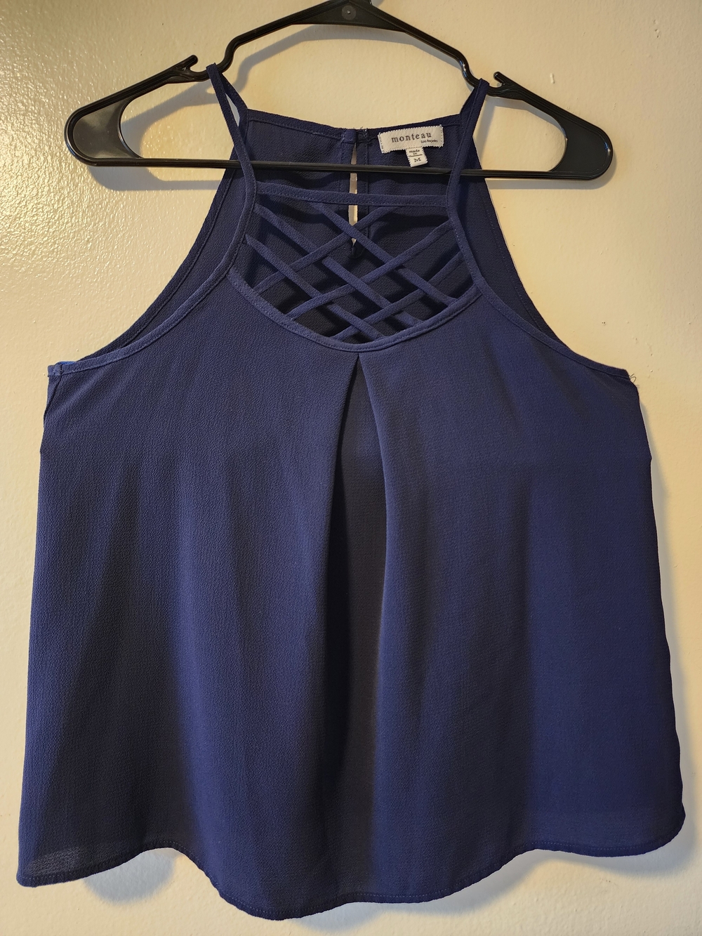 Monteau Navy Lattice-Front Halter Camisole